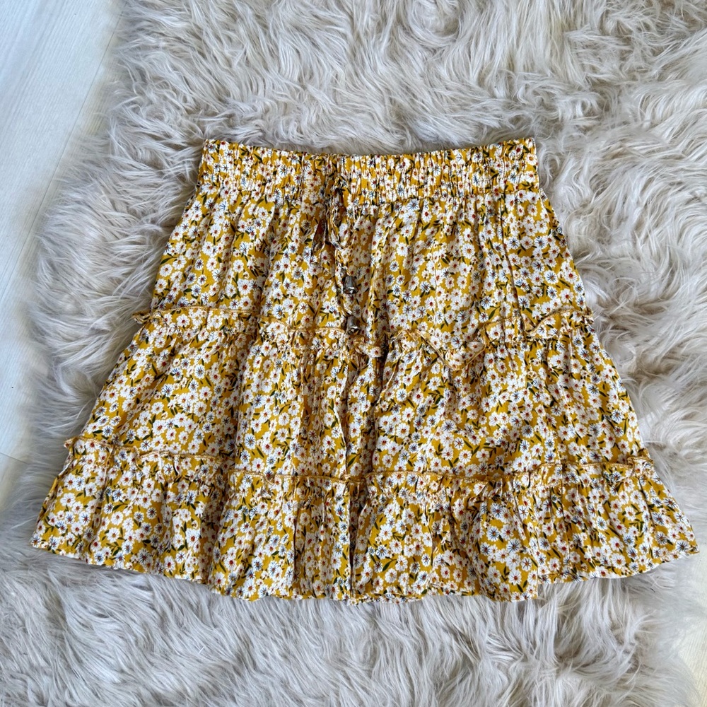 NWOT Yellow Floral Mini Skirt
